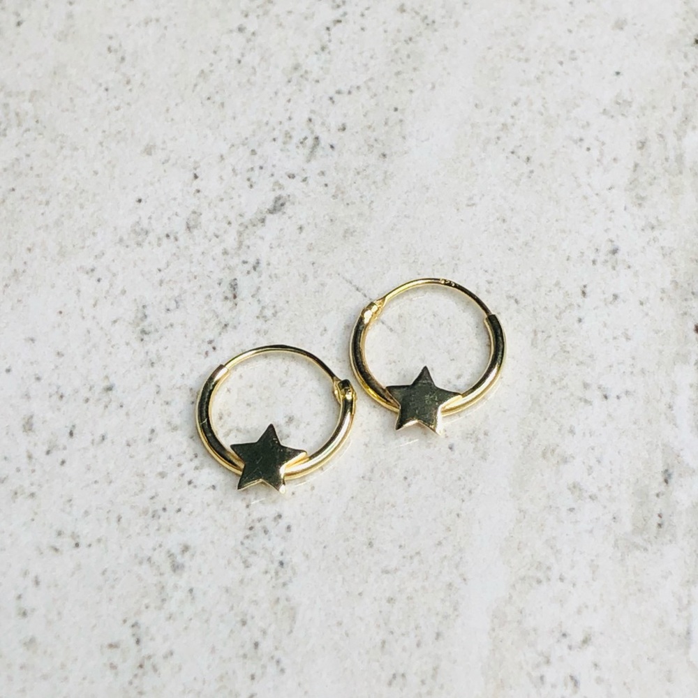 925 Sterling Silver Gold Star Hoops 12mm